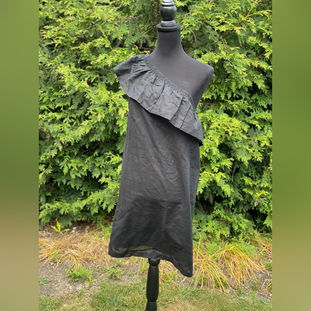 J Crew Black Linen One Shoulder Dress - Size Medium